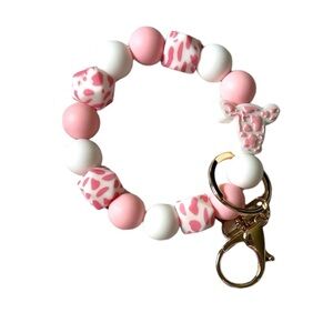 Pink and White Cow Silicone Wristlet